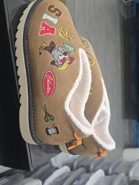 SIA Collective Brown Cozy Slip-On Shoes with Embroidered Patches